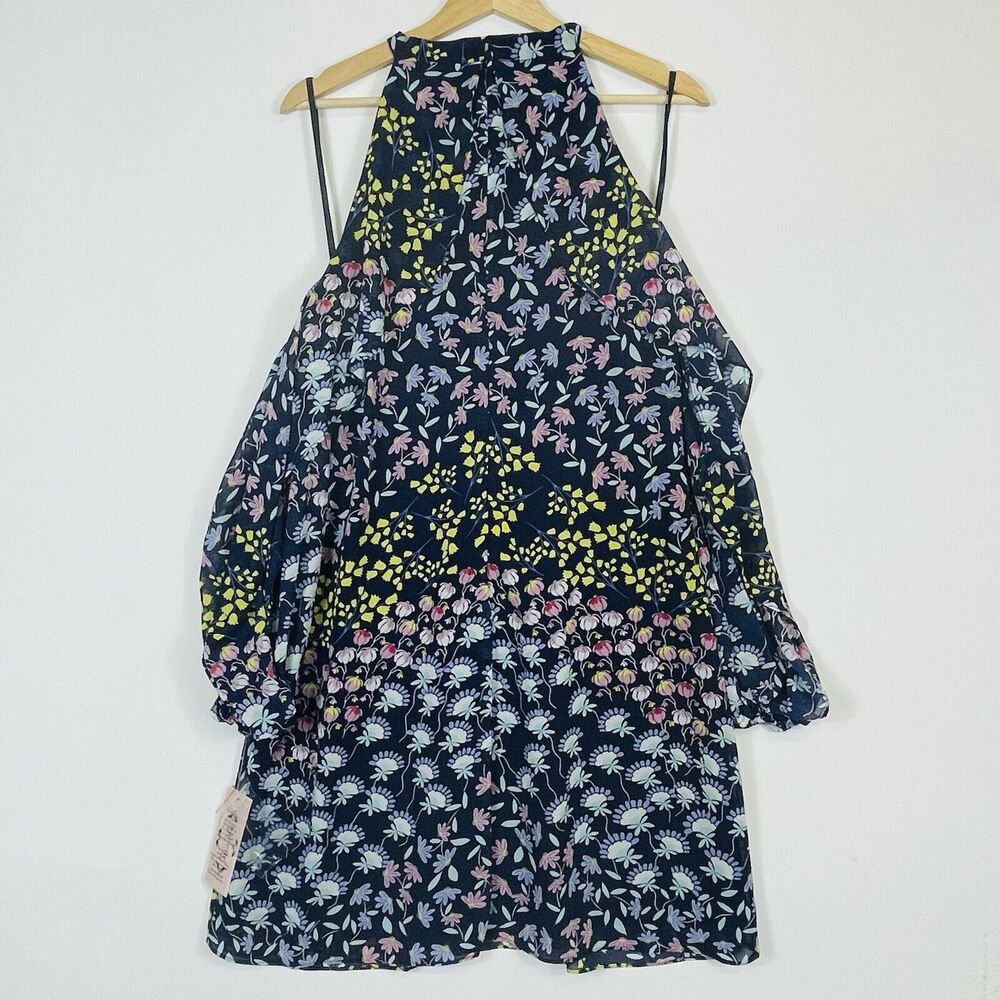 NEW Nanette Lepore Dress Womens 4 Floral Cold Shoulder Navy Blue Airy Romantic - Picture 6 of 8
